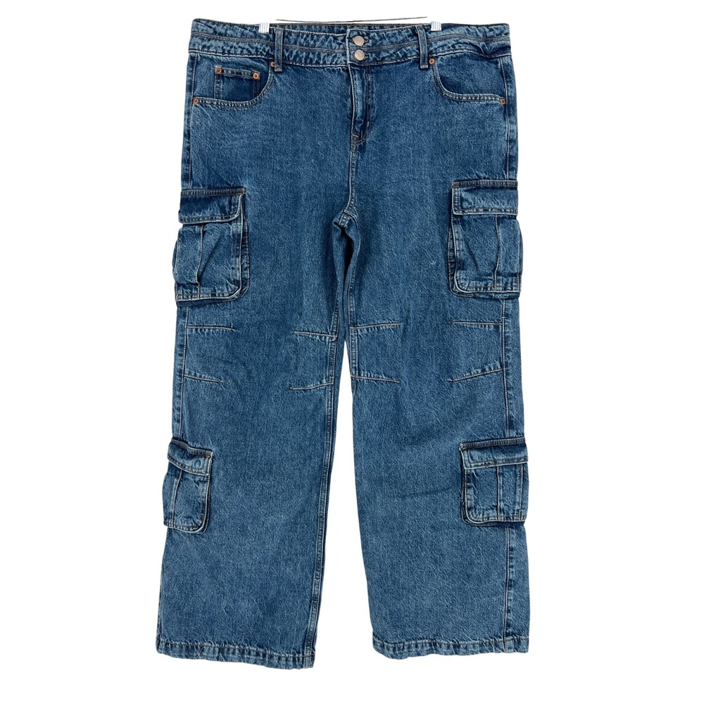 Aeropostale Cargo Jeans Womens 16R Blue Baggy Wide Leg Utility Y2K Denim